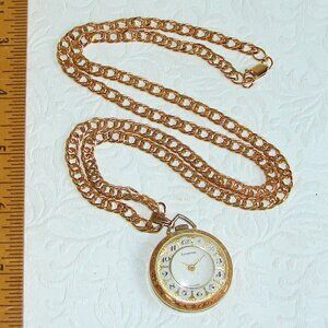 Vintage Lucerne Pendant WATCH NECKLACE, New 30" Gold Tone Chain, Needs Attn. B72